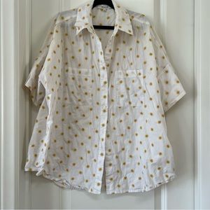 Madewell Oversized White Button Up with Yellow Embroidered Suns